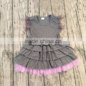 baby clothing 2017 hot sale grey color multilayer ruffle baby girls dresses child dress for girls with pink chiffon tutu