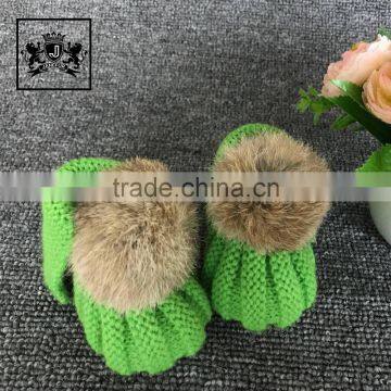 Handmade Winter Fall Keep Warm Baby Boots Knit Yarn Low Price With Rabbit Fur Ball