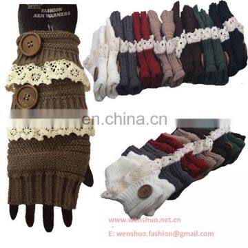 Lovely Girls Lace Buttoms Winter Warm Half Finger Gloves