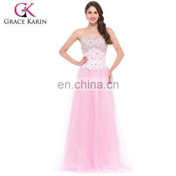 Grace Karin Fashion Strapless Sweetheart Shining Beaded Pink Long Ball Gown Prom Party Dresses CL3519-1