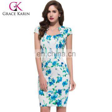 Grace karin Cap Sleeve Cotton Vintage Printed Dress CL007597-8