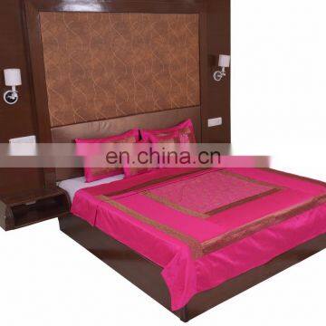 Soundarya high quality poly silk hand gold print bed cover set