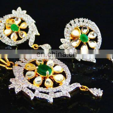 Indian American Diamond Pendant set-cubic zircon pendant set-party wear pendant set-Indian wholesale costume pendant set