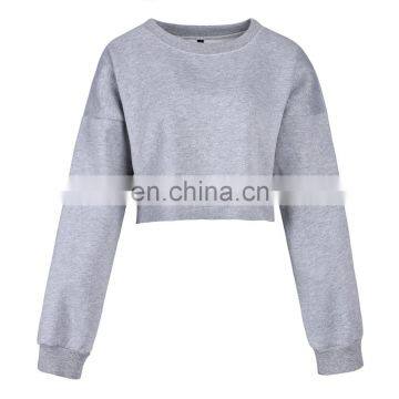 OEM Custom Logo 2020 Under Boob Raw Edge Womens Lantern Long Sleeve Blouse Pullover Crop Top photo-3