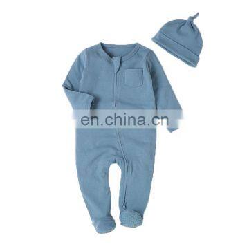 Amazon Hot Sale Zipper Footie Romper Organic Cotton Baby Bodysuit Long Sleeve