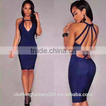 2016 New Backless Sexy Evening Party Halter Sleeveless Bodycon Bandage Summer Dress