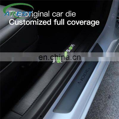 4Pcs Carbon Fiber for Tesla Model 3 Car Door Sill Scuff Guard for Tesla Model3 Model 3 Anti kick Rear Front Door Sill Sticker