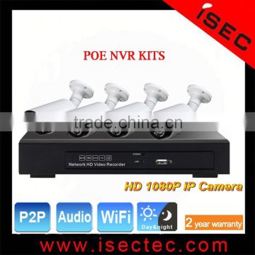 New product 4ch megapixel security system with 4pcs 1080p ip cameras and 1pcs 4ch poe nvr