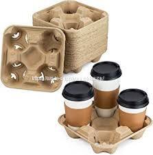Coffee pulp handle Four-cup carrier biodegradable packaging coffee cup molded fiber carrier