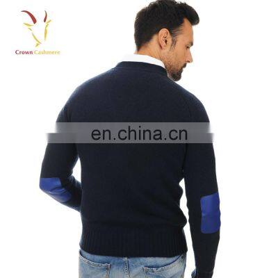 V Neck Men Cardigan Sweater Cashmere Knitted Cardigan With Elbow Patch photo-2
