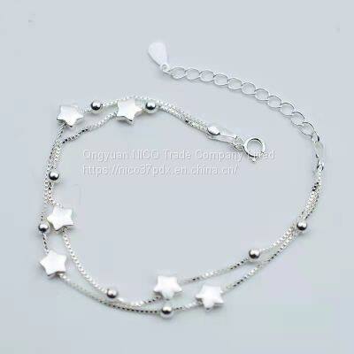 S925 Sterling Silver Double Star Bracelet Female Tide Japan and Korea Simple Temperament Super Fairy Sen Department Students Sweet Birthday Gift photo-2