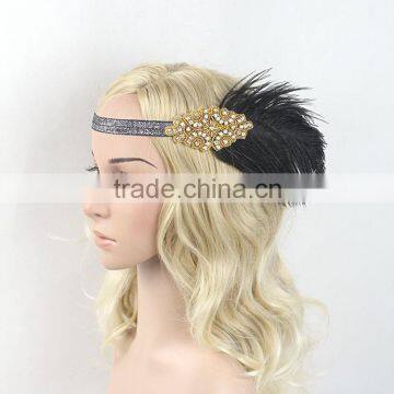 Black and Gold Vintage Feather Headpiece 1920s Flapper Feather Headband photo-2