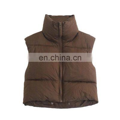 Wholesale Custom LOGO Ladies Fall/winter Stand-up Collar Padded Down Cotton Vest Vest Sleeveless Waistcoat Plus Size Jacket photo-4