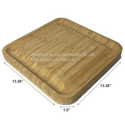 Wholesale Bamboo Wood Cheese Boards and Knife Set Bamboo Serving Platter Cheese Cutting Board Set photo-3