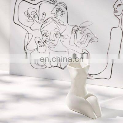 2021 Handmade Nordic White Abstract Minimalist Home Decor Accessories Ceramic Female Body Flower Vase photo-4