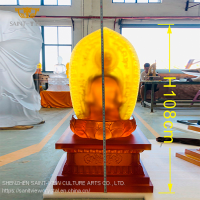 Customization Size Color Yellow Gold Plating Engrave Handmade Carving Temple Indoor Big Buddha photo-4