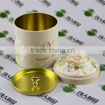 round domed flower tea metal packaging