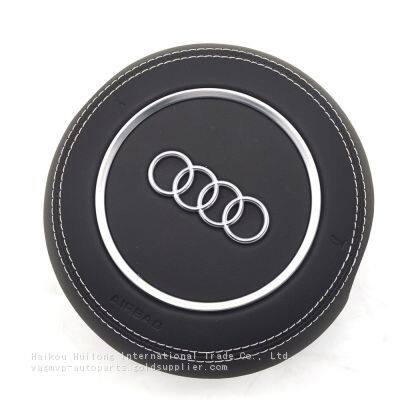 For Audi A4 B8 Leather Steering Wheel Airbag Cover Trim Cover White/Black/Red Stitching