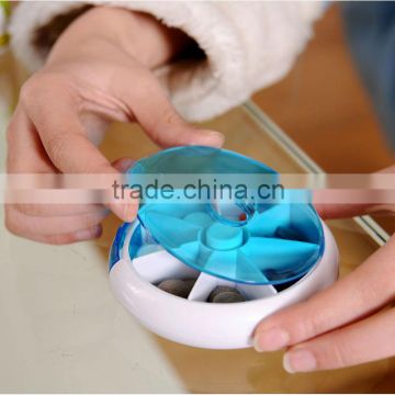 7 Day Round Rotating Press Button Plastic Pill case/ plastic pill box