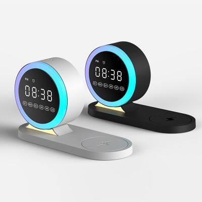 LED Clock Colorful Nightlight Large Capacity Battery Life 4-in-1 Wireless Charging Bluetooth Speaker