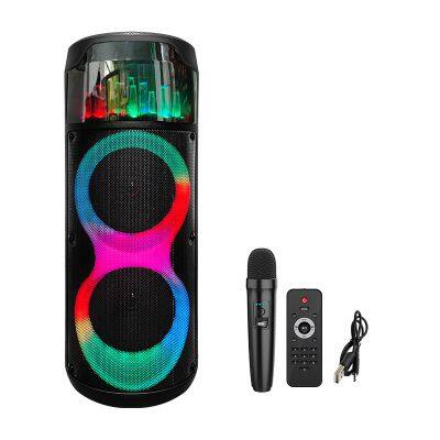 ZQS8223 wholesale 40W power dual 8 inch speaker with mic active party speaker with colorful lights