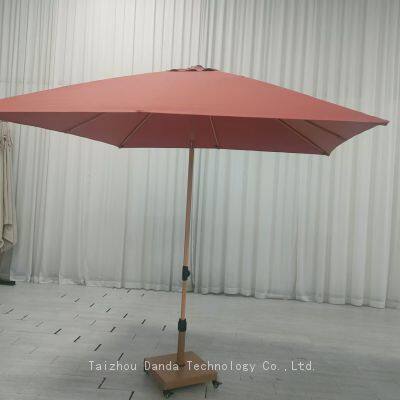 2025 Season New Arrive 2.1*2.1M Heavy Duty Aluminum Outdoor Umbrella Hand Push Parasol Waterproof Frame With Wooden Looking