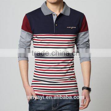 2015 Hot sell Men combed stripe polo t shirt 100 % cotton from clothing factories in China