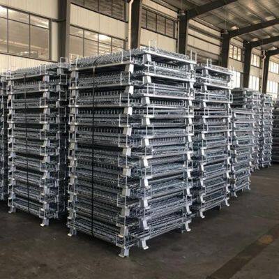 Galvanized Storage Cages Wire Basket Stillage Cage Wire Mesh Containers Warehouse Industrial