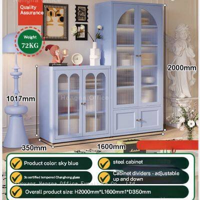 Safe Rounded Corner Kids Toy Storage Cabinet Colorful Arched Glass Bookcase for Nursery and Bedroom