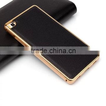 For HUAWEI Lichee Pattern leather Aluminum Bumper Case, Metal Bumper Case for HUAWEI P8