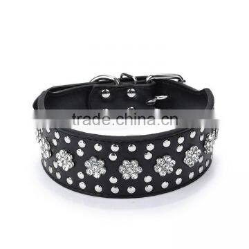 Wholesale crystal plum flower decoration pet collars mushroom rivet dog collar