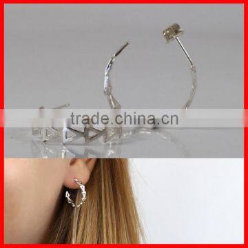 2016 FACTORY promotion pure 925 sterling silver geometric triangle big hoop earring