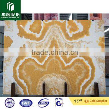 Transparent white onyx with yellow veins, yellow onyx book match for wall decoration