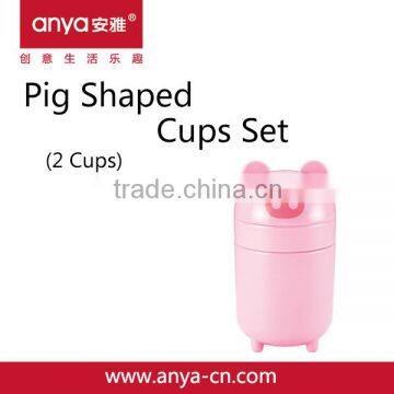 D714-C Creative Animal Pig Shaped Two-in-one Plastic Melamine Cups Set(2 Cups) Couples Cups Set