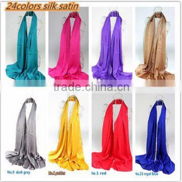 Korea Fashion Solid Color Plain Silk Satin Scarf