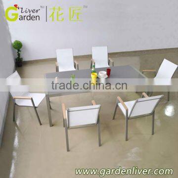 Patio glass table/sling chair garden furniture set italy