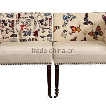 Home furniture upholstery fabric two seat French chair with casters