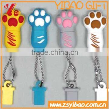 Customs Silicone dog paw USB flash drive with memory 32MB to 64GB