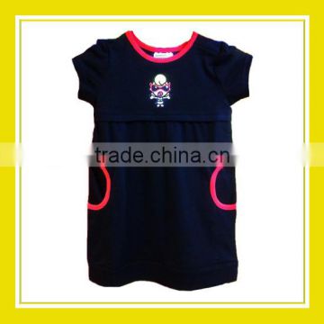 Baby Rinne Wear Glasses Side Pockets Girl Printed Short Sleeve Black Cotton Dress