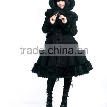 LY-024 Gothic Woman Sweet Black Fur Hooded Lolita Jacket With Bow