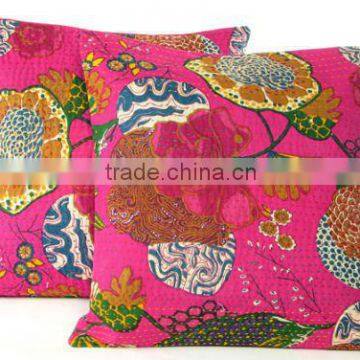 Pink Tropicana kantha quilted cushion covers