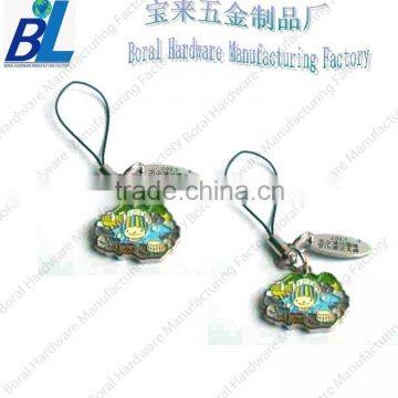 Metal oval tag with enameled pendant for cell phone strap string