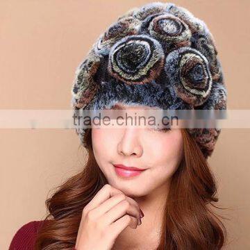 Factory direct supply Multicolor Rose Petals 100% real rex rabbit fur hat