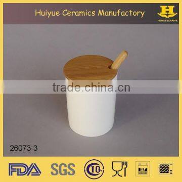 Ceramic Spice Jar, Kitchenware, Salt Cruet With Bamboo Lid and Spoon photo-2