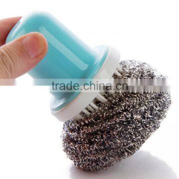 Kitchen stainless steel scourer ball with handle