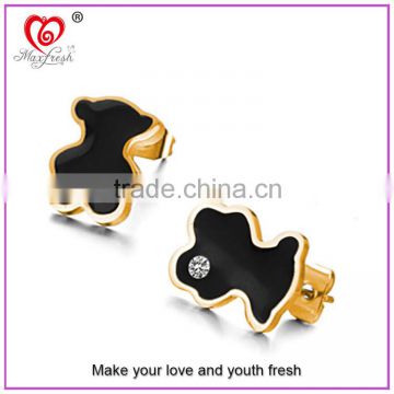 Factory Price Wholesale Fancy Stud Earring Popular Fashion Earrings Fashion Cute Custom Animal SS Bear with Crystal Earrings