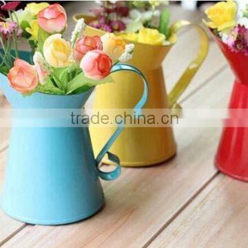 Metal flower vases for home decoration,Home flower pots planters vintage finish barrel coffee bucket with handle wedding decor