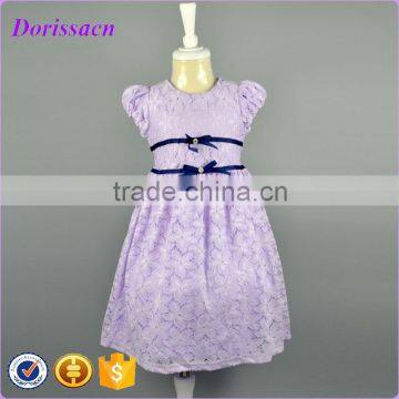 purple comfortable cotton fabric girl dresses wear kids european style dress decoration flowers 2016