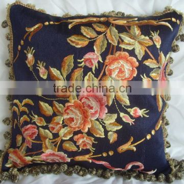 manufacturer sell embrodiery flower imitate aubusson cushion cover