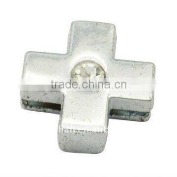 Alloy Rhinestone Slide Charms, Links for bracelet, Cross, 13.2x13.2x5mm, hole: 1.5x8mm(ALRI-Q122-N)